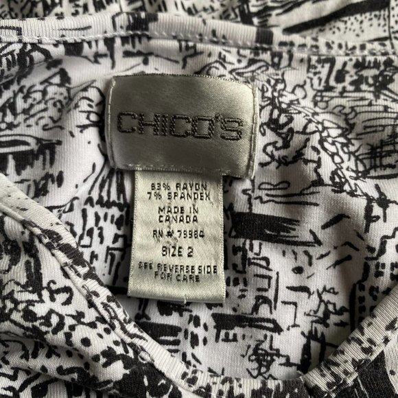 Chicos Womens Crop Top 2 Large White Black Art Graphic 3/4 Sleeve Soft Casual - Picture 10 of 12